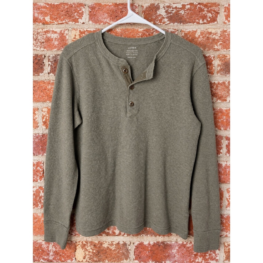 J.Crew Waffle Knit Cotton Henley Long Sleeve Top M Fall Y2K 2000s Grunge Utility